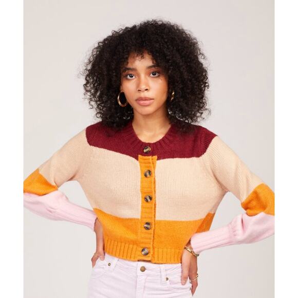 Wild Fable Colorblock Stripe Cropped Button Down Cardigan Sweater XL - Picture 4 of 11